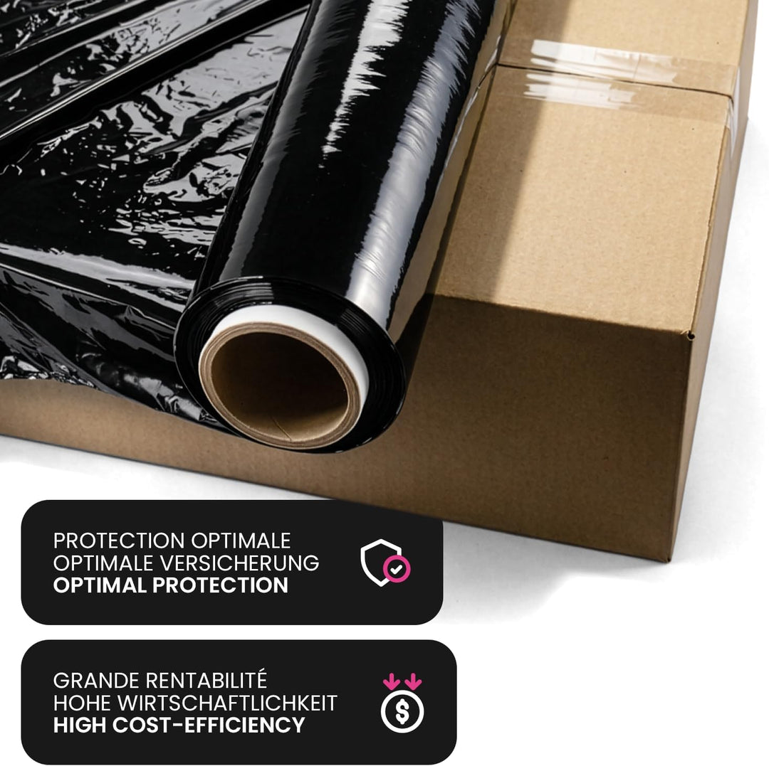 Netuno 6x schwarze Stretchfolie 23my 500 mm 1,5 kg Palettenfolie Wickelfolie PE-Handstretchfolie Cas