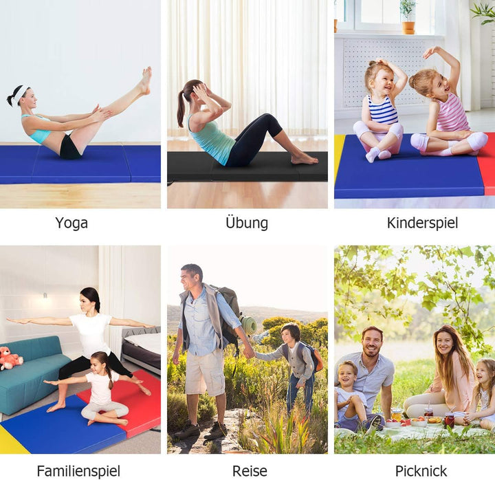 COSTWAY 180 x 60 x 5 cm Weichbodenmatte klappbar, Gymnastikmatte tragbar, Yogamatte wasserabweisend,