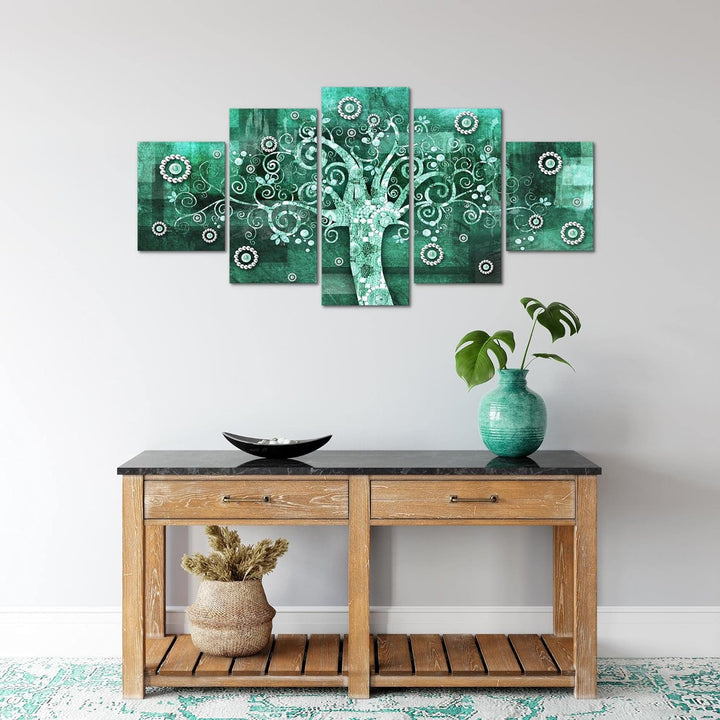 Runa Art Wandbilder Gustav Klimt Baum des Lebens 5 Teilig Bild auf Vlies Leinwand Deko Wohnzimmer Sc