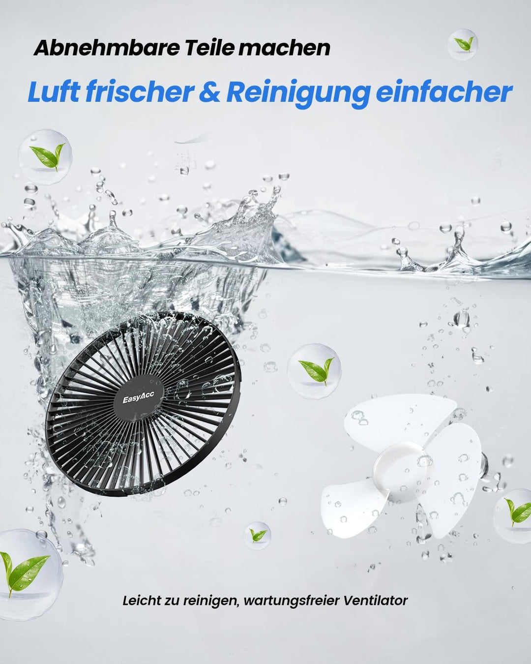 EasyAcc Ventilator mit Clip, 10000mAh USB-Ventilator, 3-in-1-Tischventilator mit 5 Geschwindigkeiten