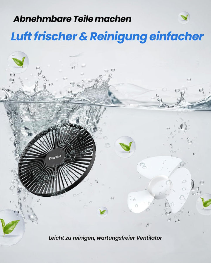 EasyAcc Ventilator mit Clip, 10000mAh USB-Ventilator, 3-in-1-Tischventilator mit 5 Geschwindigkeiten
