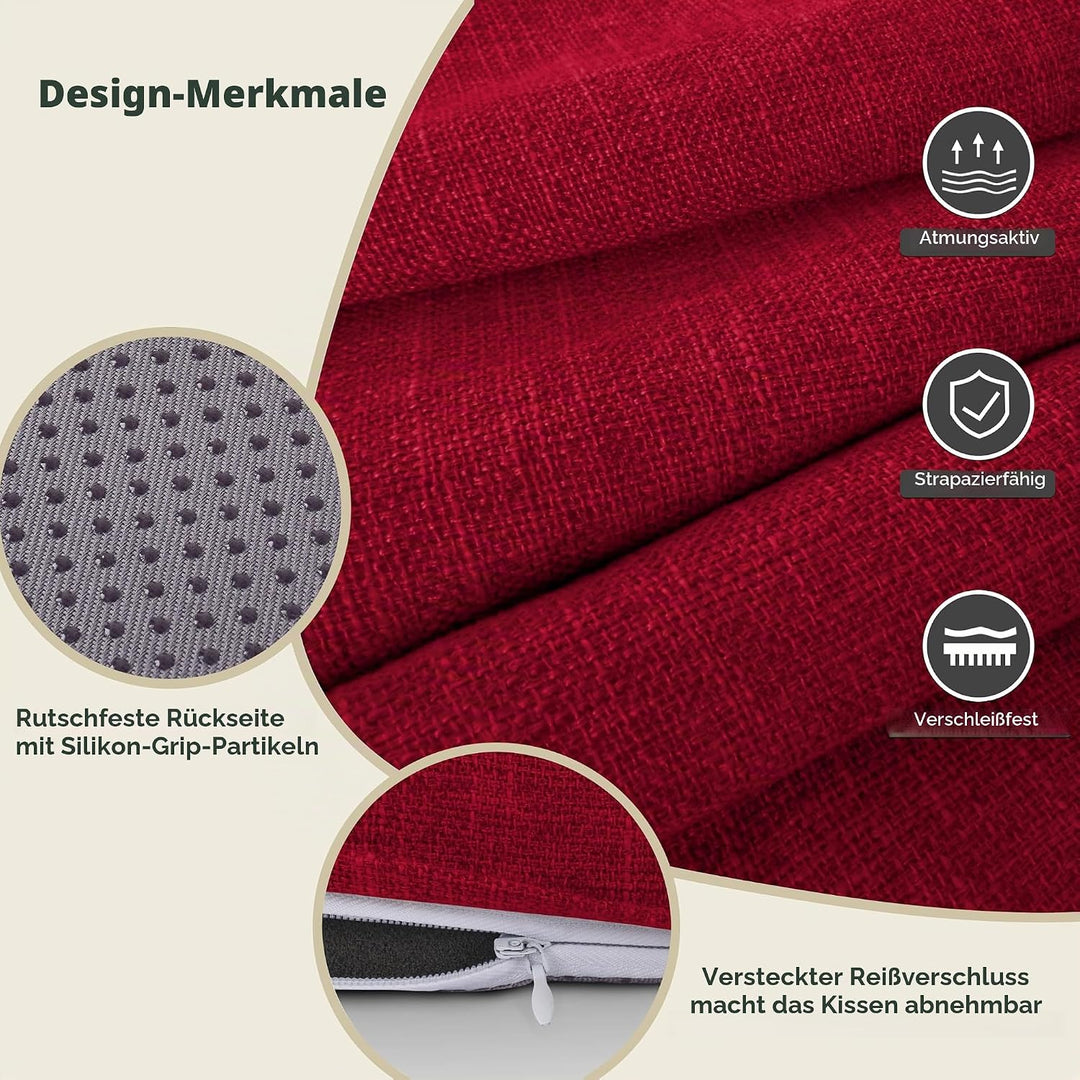 AddGrace Runde Sitzkissen für Esszimmerstühle 2er-Pack 40x40cm Rot | Strukturiertes Kunstleinen, abn