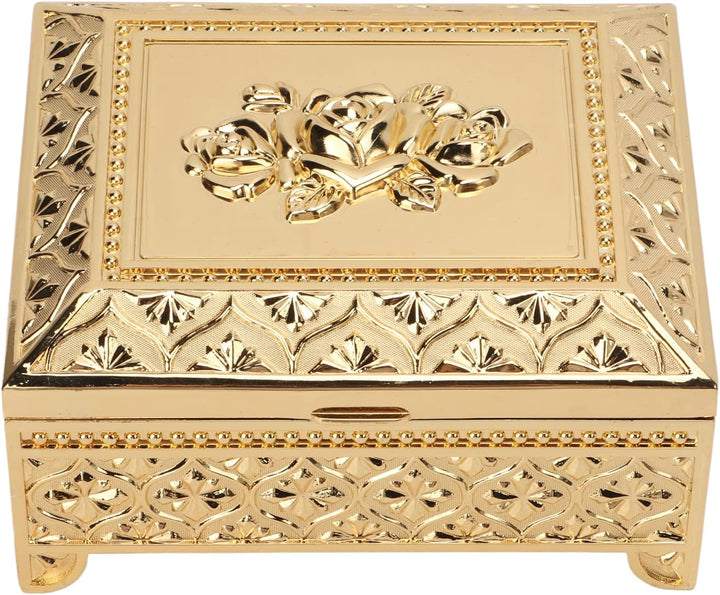 HERCHR Vintage Schmuckschatulle aus Metall, Schmuckkästchen Schmuckaufbewahrungsbox mit Rosenmuster