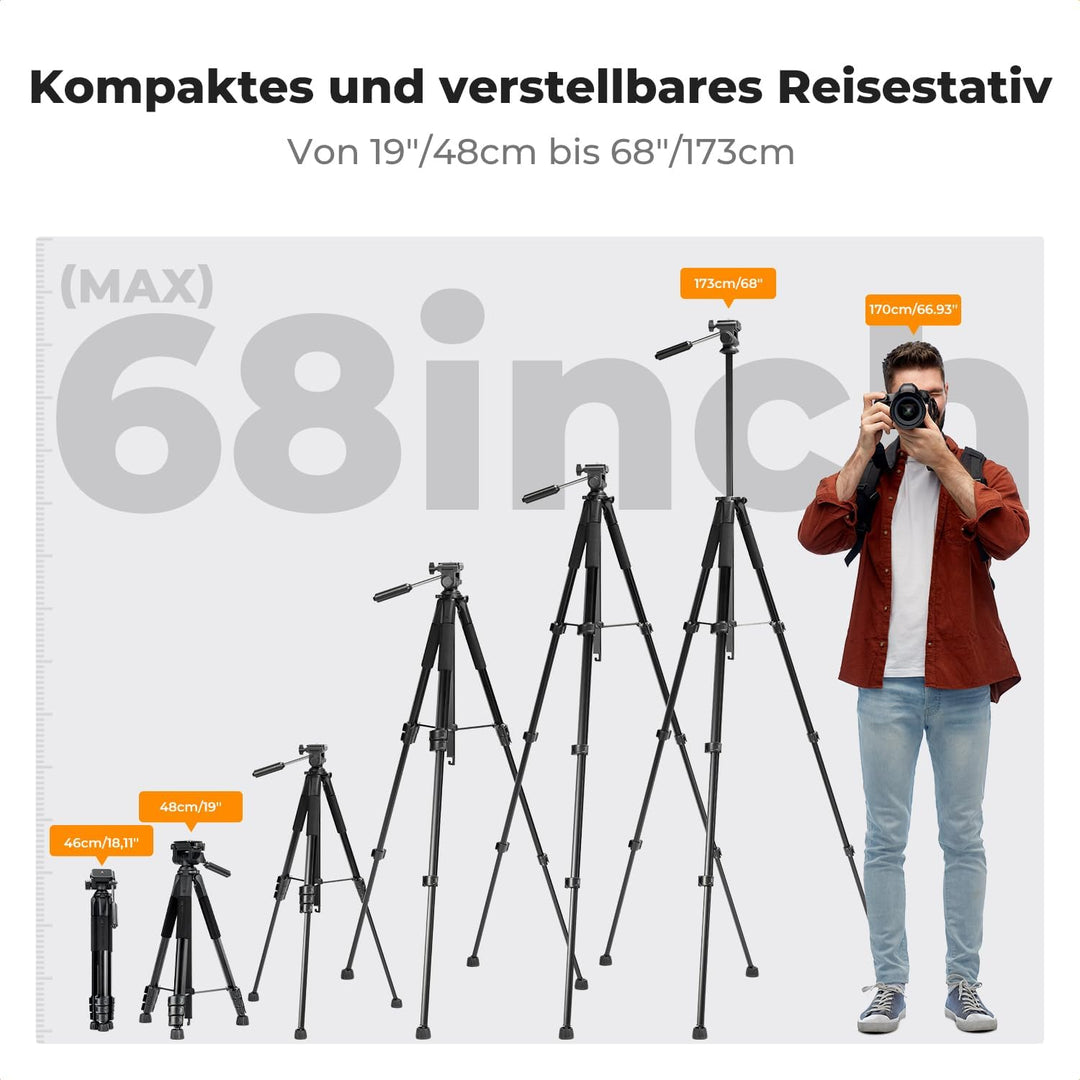 K&F CONCEPT Kamerastativ S254A3+BV01, Leichtes Stativ mit Tasche,172cm Handystativ,Tripod für Canon