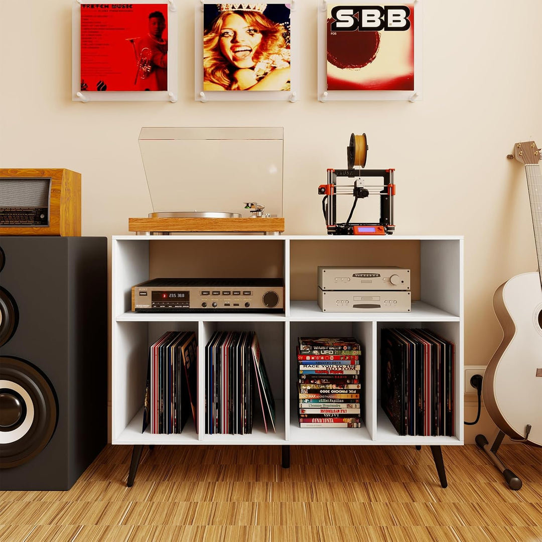 COSTWAY Plattenspielerständer mit Ladestation, Plattenspielerschank mit Vinyl-Aufbewahrungsregalen,