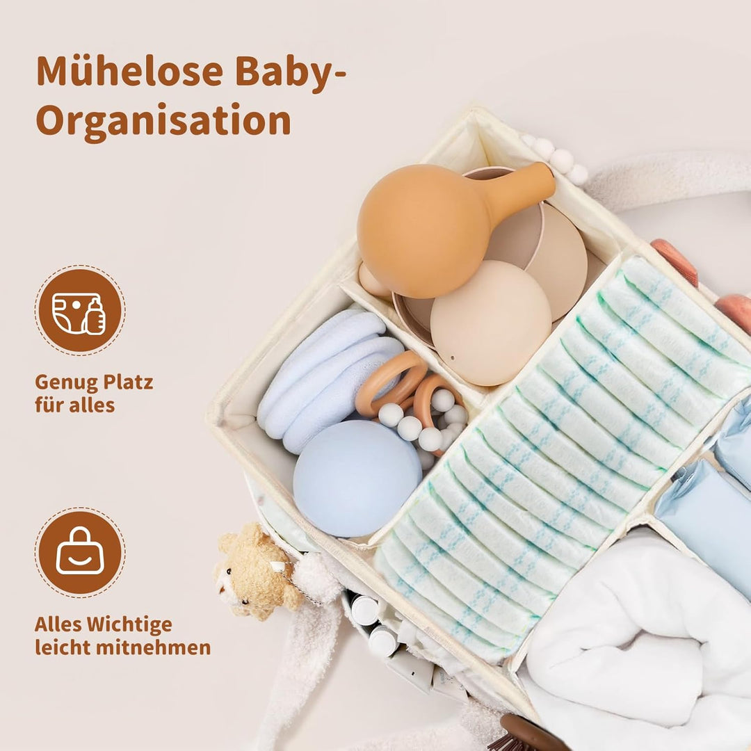 Wickeltisch Organizer, Baby Windel Caddy Organizer Korb mit Fächern & Griffen, Tragbarer Baby Aufbew
