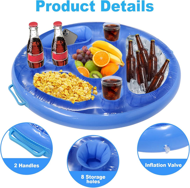 Aufblasbarer Poolbar 2 in1 Getränke und Snackhalter 8 Löcher Pool Schwimmender Getränkehalter Party