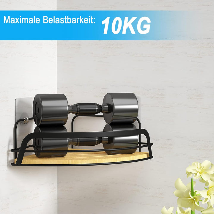 Duschablage Ecke ohne bohren, Duschregal Schwarz Selbstklebend Bambus Eckregal, Duschkorb Badregal E