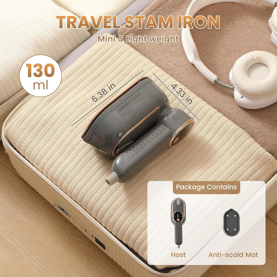 Tragbares Reisebügeleisen mit LCD-Display, 1200 W, 2-in-1 Trocken- und Dampfbügeleisen, 180° klappba