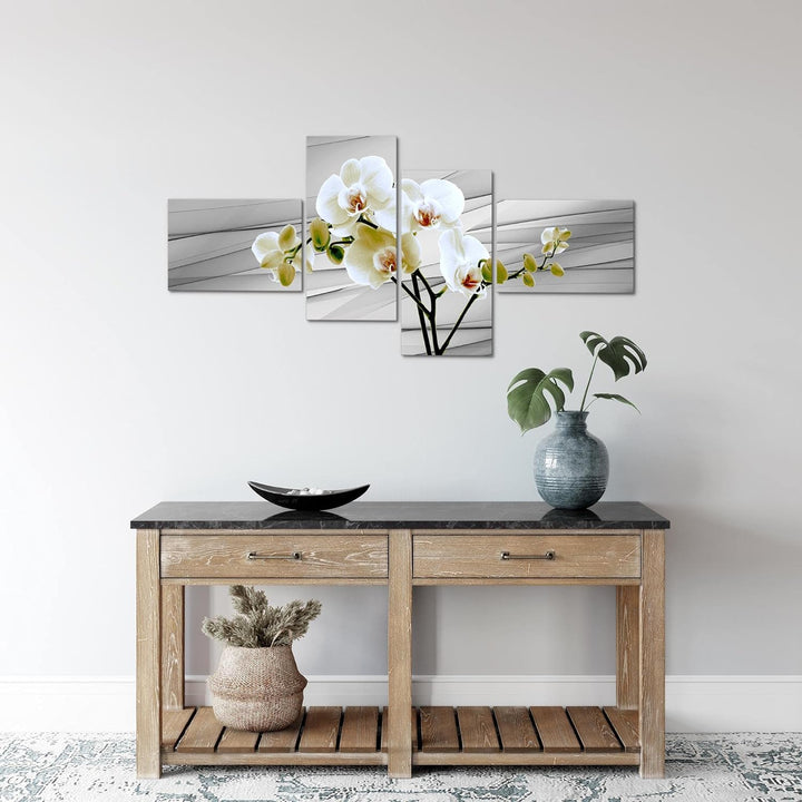 Runa Art Bild Modern Blumen Orchidee - Made in Germany - Wandbilder Abstrakt Grau Beige 4 Teilig 202