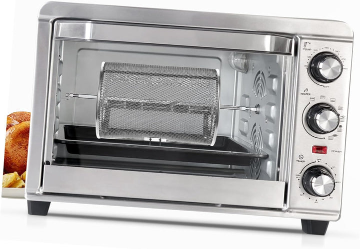 Toyvian Edelstahl Rotisserie Korb für Heissluftfritteuse Klein mit Drehspiessfunktion Hitzebeständig