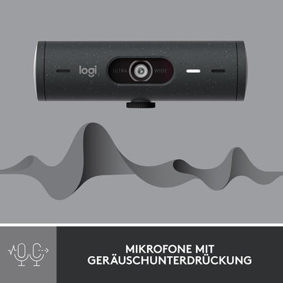 Logitech Brio 500 Full-HD-Webcam mit Auto-Lichtkorrektur, Zeigemodus, Doppelmikrofon + Rauschunterdr