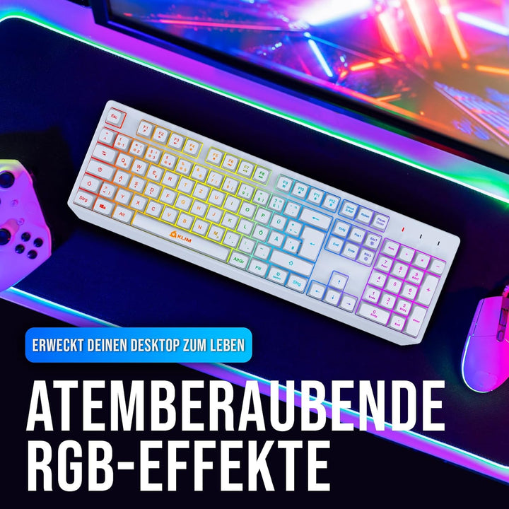 KLIM Chroma Wireless Gaming Tastatur Kabellos QWERTZ DEUTSCH - NEU 2024 - Langlebig, Ergonomisch, Wa