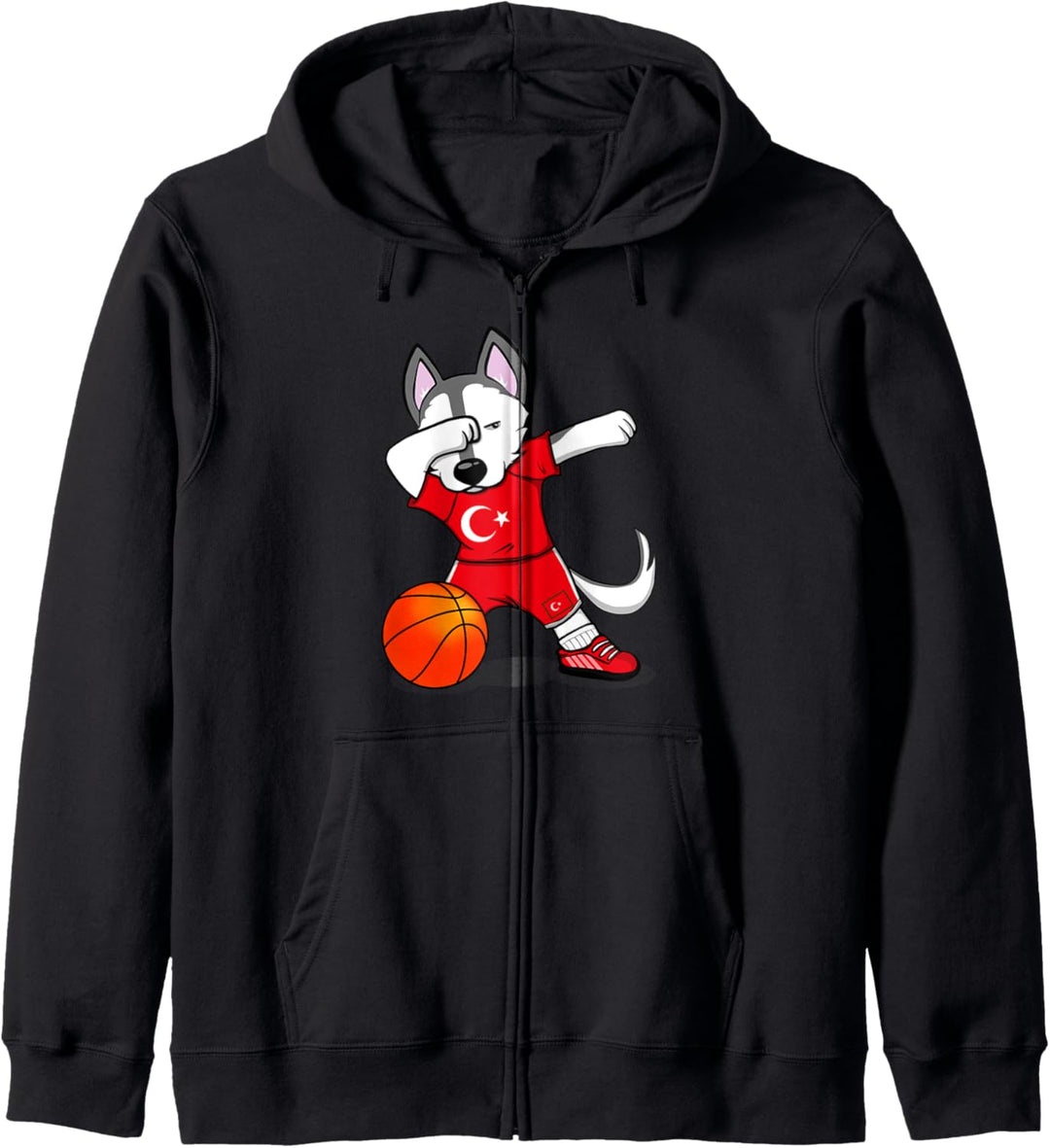Dabbing Husky Hund Türkei Basketball Mannschaft Flagge Sport Kapuzenjacke