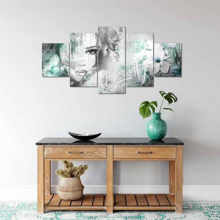 Runa Art Wandbilder Blumen Vintage 5 Teilig Bild auf Vlies Leinwand Deko Wohnzimmer Frau Bunt 039352