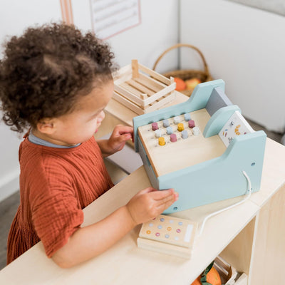 Kindsgut Spielkasse aus Holz für Kinder, Kaufladen Zubehör in dezenten Farben und schlichtem Design,