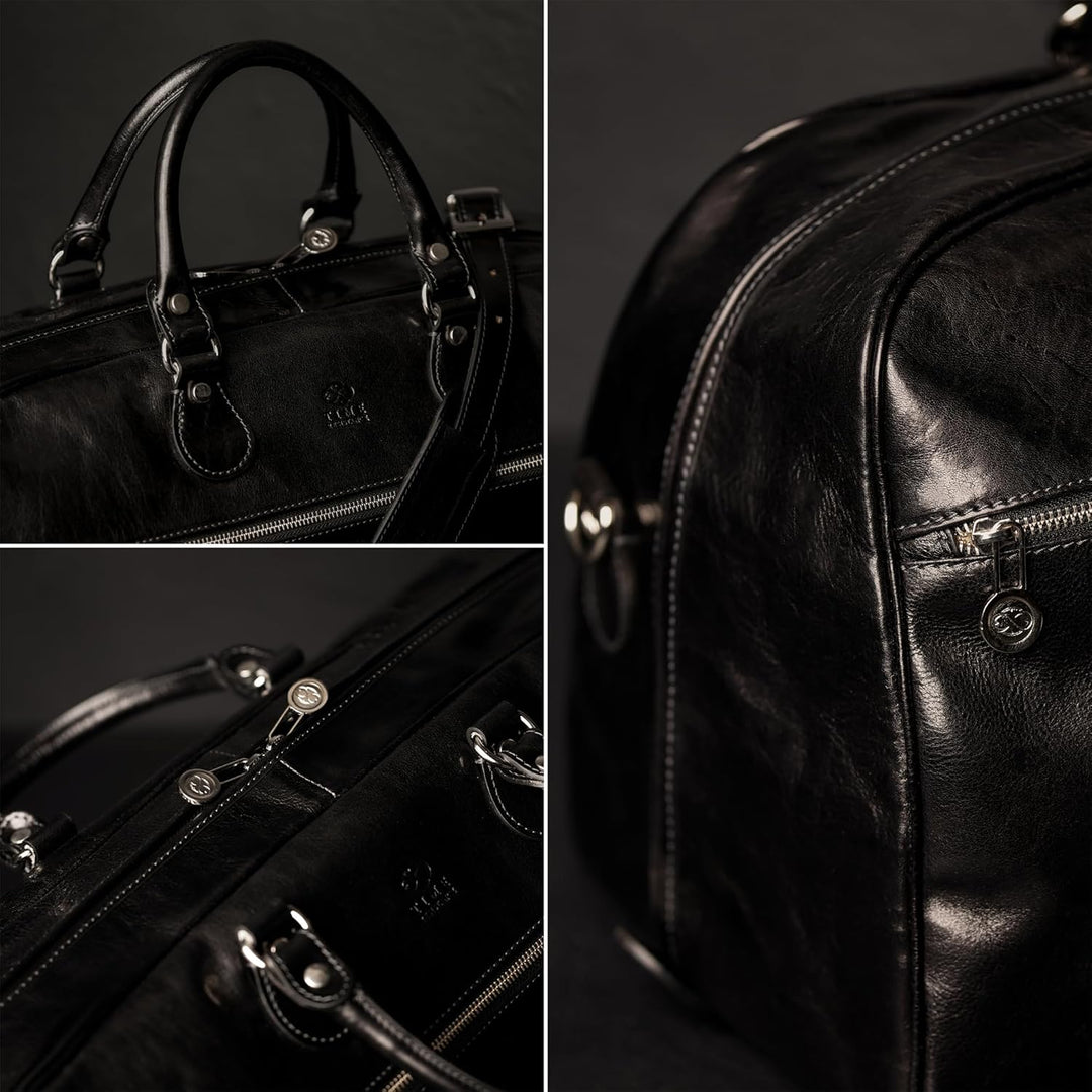 Time Resistance Reisetasche Leder Duffel Tache Vollnarbenleder Weekender Sporttasche Schwarz, Schwar