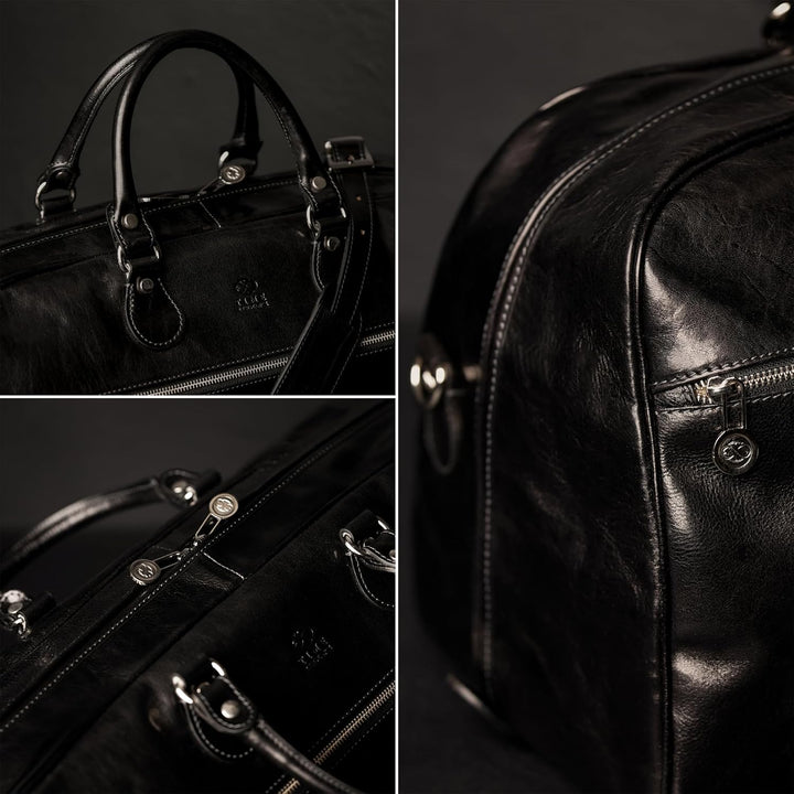 Time Resistance Reisetasche Leder Duffel Tache Vollnarbenleder Weekender Sporttasche Schwarz, Schwar