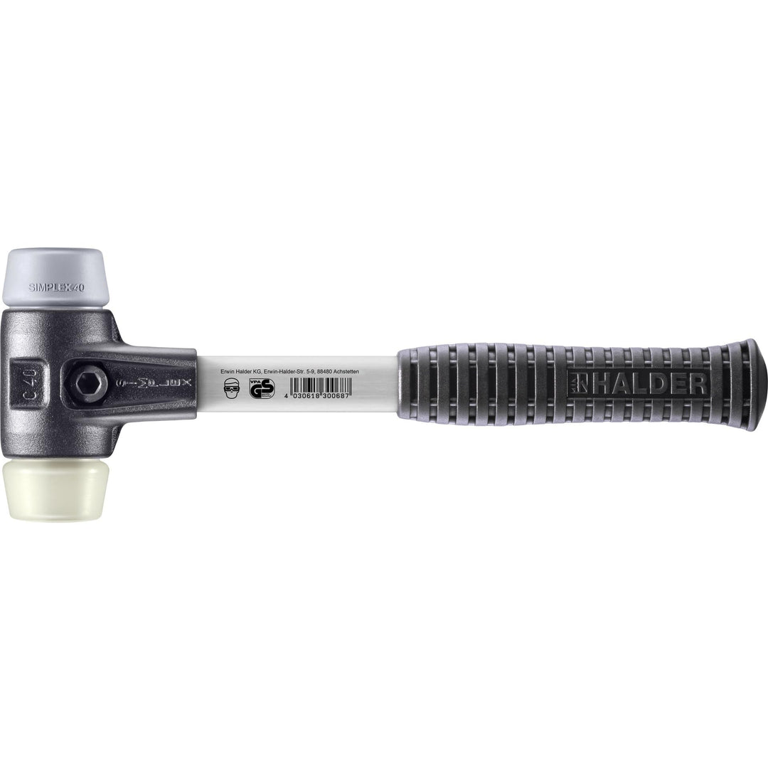 SIMPLEX-Schonhammer, TPE-mid/Nylon; mit verstärktem Tempergussgehäuse und Fiberglasstiel | D=40 mm |