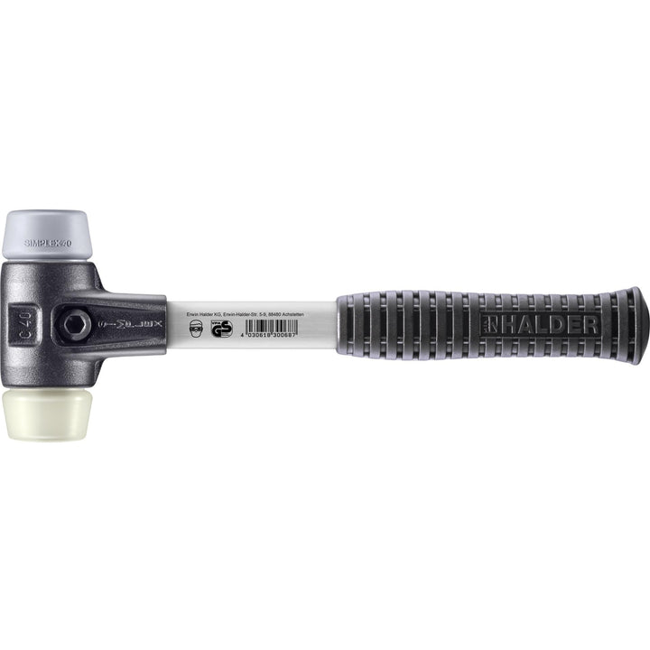 SIMPLEX-Schonhammer, TPE-mid/Nylon; mit verstärktem Tempergussgehäuse und Fiberglasstiel | D=40 mm |