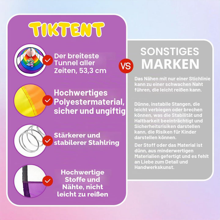 Kinder-Spieltunnel für Kleinkinder, gross, 53,3 cm, buntes Regenbogen-Pop-Up-Krabbelzelt für Baby od