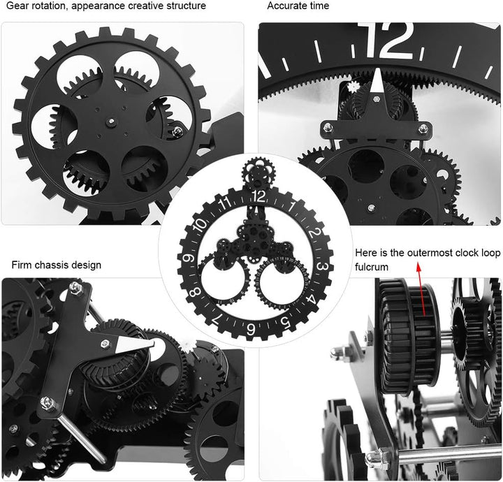 Jacksking Zahnrad Uhr, 3D Moderne grosse Wandkunst rotierende mechanische Uhr Kalender Rad Sägezahn