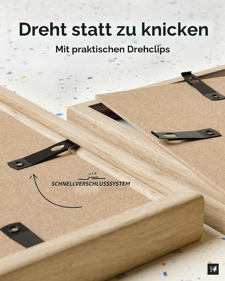 Heimlich® 2x Bilderrahmen DIN A4 21x30 cm Eiche Holz Rahmen 2-Pack | Dokumentenrahmen 21x29,7 cm Kle