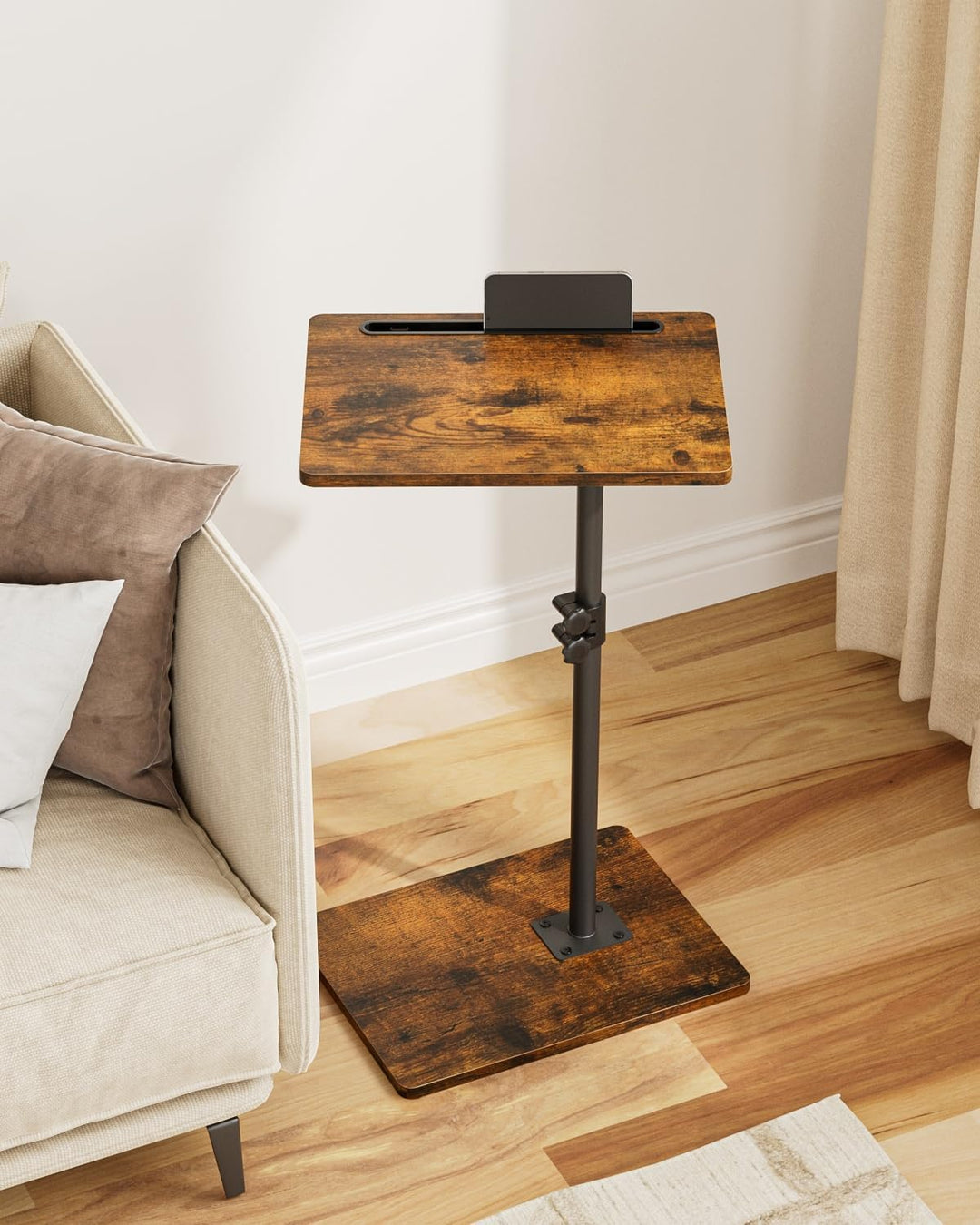 HEYZOEY Beistelltisch, C-Form Höhenverstellbar Sofatisch, 360°Rotierend Couchtisch Klein,40x30x(45-8