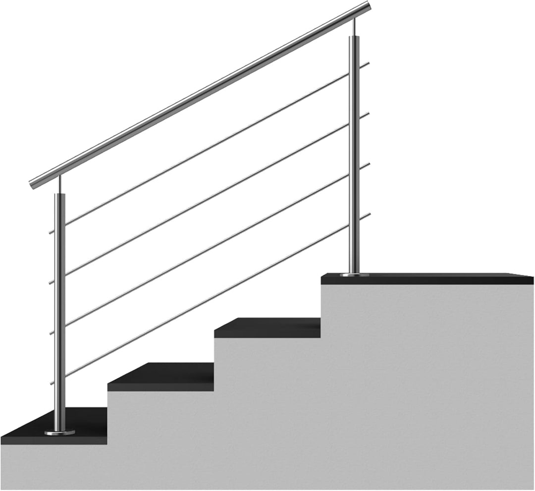 Edelstahl Treppengeländer Aufmontage, 1,2m lang, 0,9m hoch, Aussengeländer, je 2 Pfosten + 4 Querstr