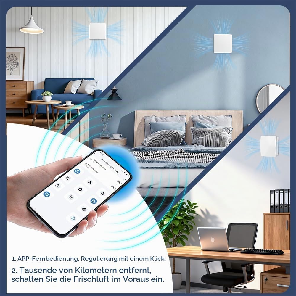 Dezentrale Lüftungsanlage mit Wärmerückgewinnung 125mm – WiFi Smart App Steuerung, Keramikkern &amp; Vor