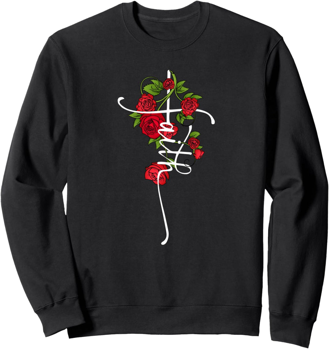 Floral Faith, Faith Vertical Cross, Jesus Christian Flowers Sweatshirt