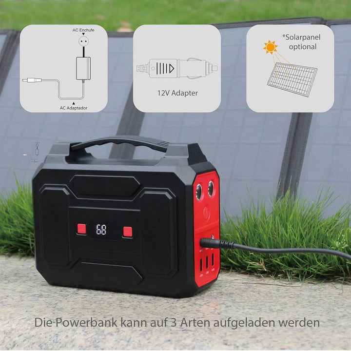 Powkey Solargenerator R100 mit 40W Solarpanel, 99Wh Akku Tragbare Powerstation, 100W AC/18W USB-C Au