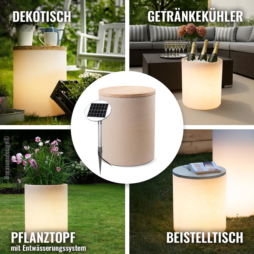 8 seasons design Beistelltisch Garten Solar 45 cm, Shining Drum (sand), LED warmweiss, Dämmerungssen