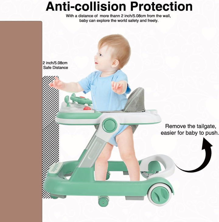 Lauflernhilfe 2-in-1: Schiebewagen für Kleinkinder mit Abnehmbarem Esstablett und Musik-Spielbrett (