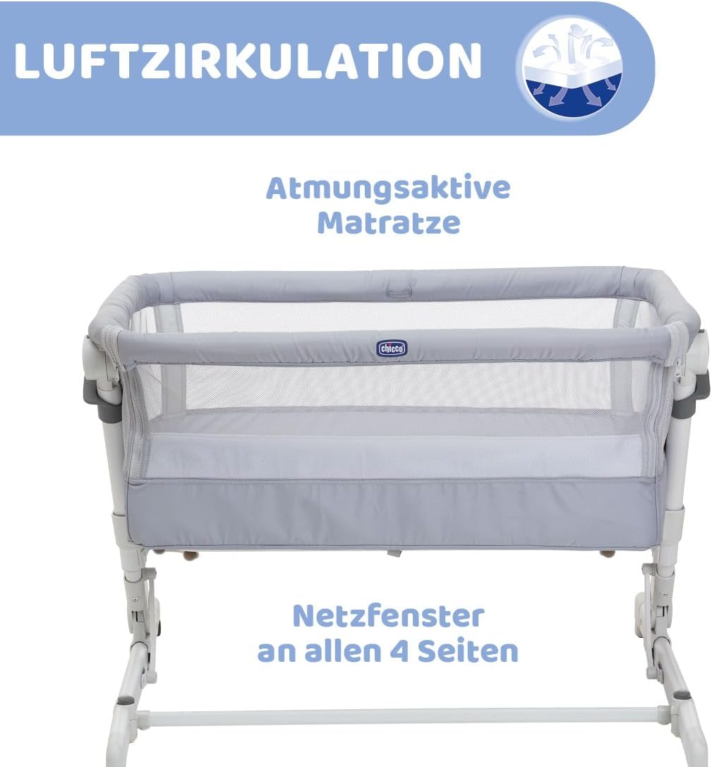 Chicco, Next2Me Pop Up Beistellbett, Höhenverstellbar, Neigbar, Kompatibel mit verschiedenen Betten,