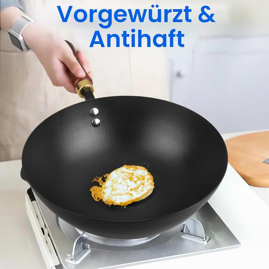 Souped Up Recipes 25,4 cm Wok aus Karbonstahl für Elektro-, Induktions- und Gasherde (Deckel und Ben