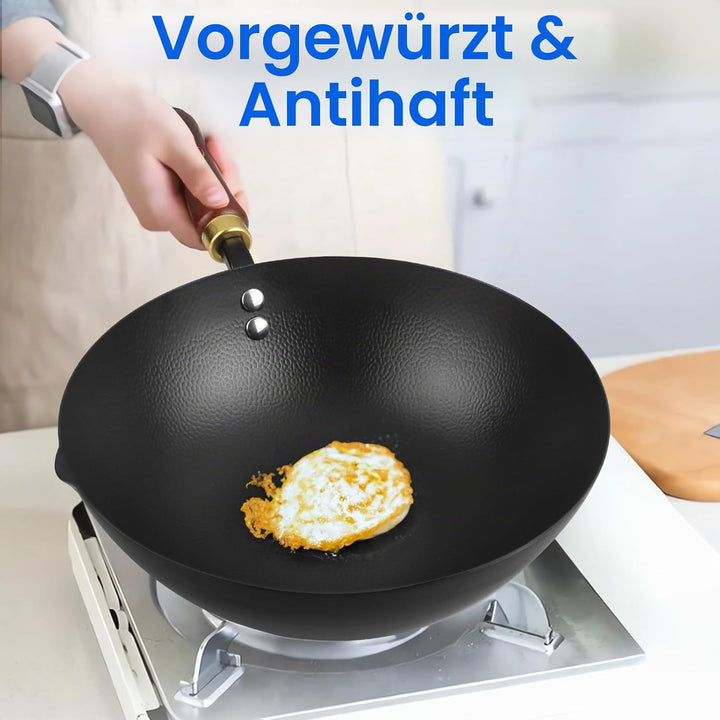 Souped Up Recipes 25,4 cm Wok aus Karbonstahl für Elektro-, Induktions- und Gasherde (Deckel und Ben