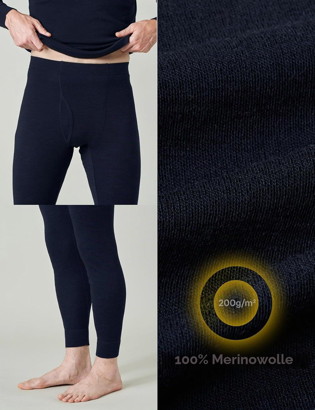 LAPASA Herren 100% Merinowolle Thermounterhosen, Premium Merino Wolle Unterhosen Thermounterwäsche (