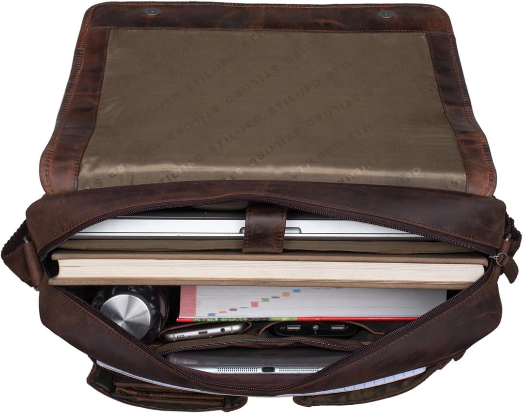 STILORD 'Curtis' Umhängetasche Leder als Messenger Bag oder Aktentasche Vintage Laptoptasche 15,6 Zo