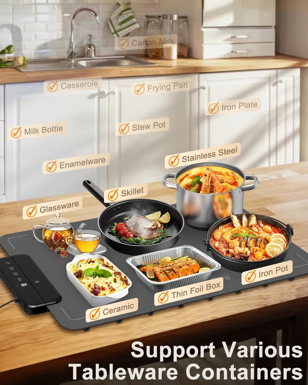 2PCS Food Warming Mat ZAPLIT Elektrische Warmhalteplatte aus Silikon für Speisen | 6 Temperaturstufe