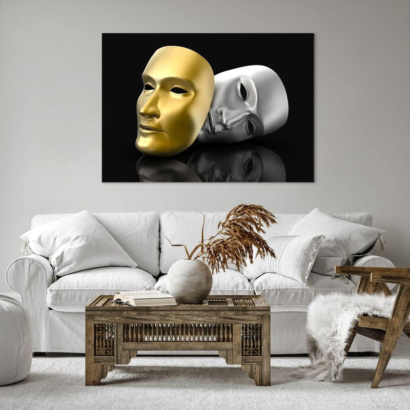 Bilder auf Leinwand 100x70cm Leinwandbild Maske Theater Bühne Schauspieler Gross Wanddeko Bild Schla