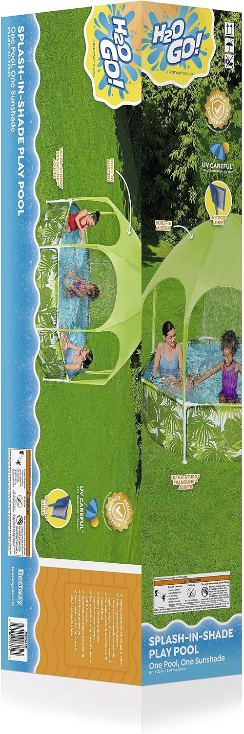 Bestway Steel Pro UV Careful Frame Pool, 244 x 51 cm, Splash-in-Shade, mit Sonnenschutzdach, ohne Pu