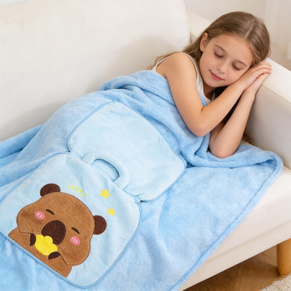2-in-1 Capybara Decke und Kissen, 2-in-1 Kissendecke Plüsch Fleecedecke Warm Reisedecke, Tragbare Fl