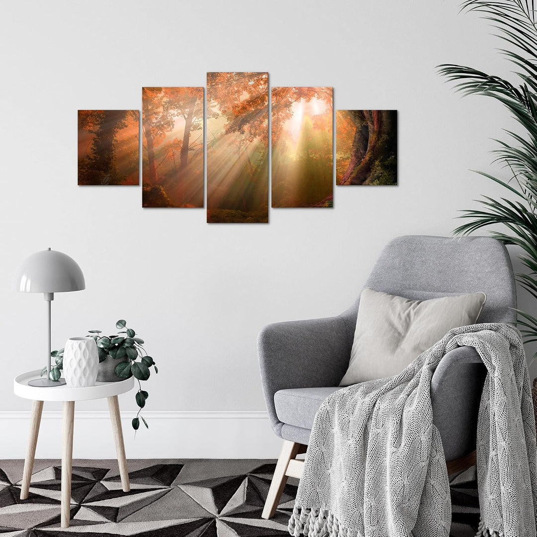 Runa Art Wandbilder Wald Landschaft 5 Teilig Bild auf Vlies Leinwand Deko Schlafzimmer Wohnzimmer So