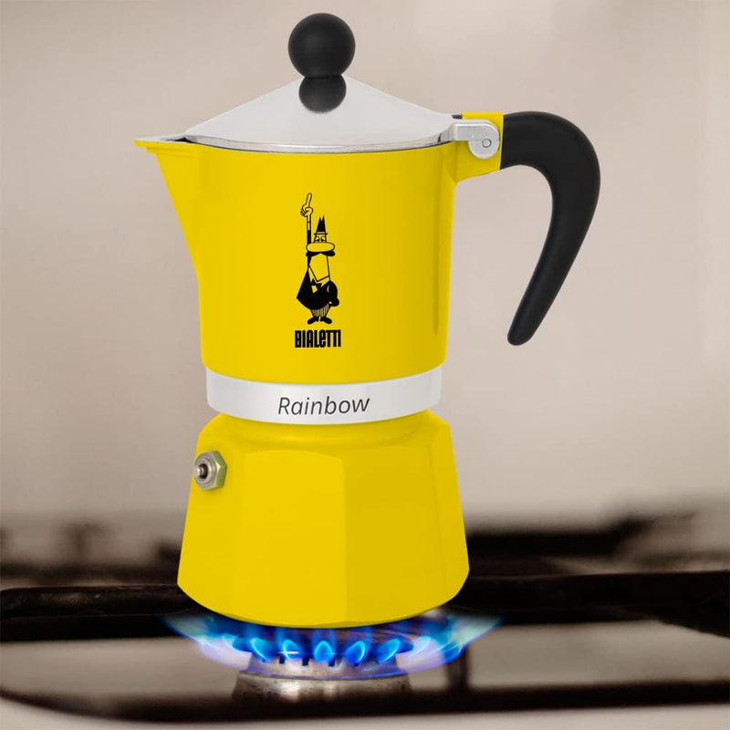 Bialetti 4982 Rainbow Caffettiera Colorata, Alluminio, Giallo, 3 Tazze, Gelb Gelb 3 Tassen