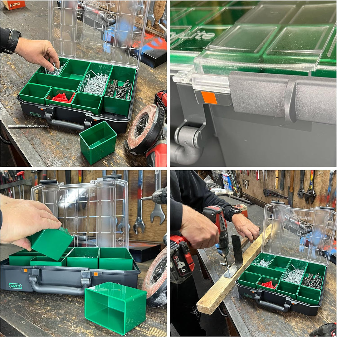 raaco CarryLite 80 4x8-9: Premium Sortierbox für Werkstatt, 9 Einsätze, Sortimentskasten & Sortierbo
