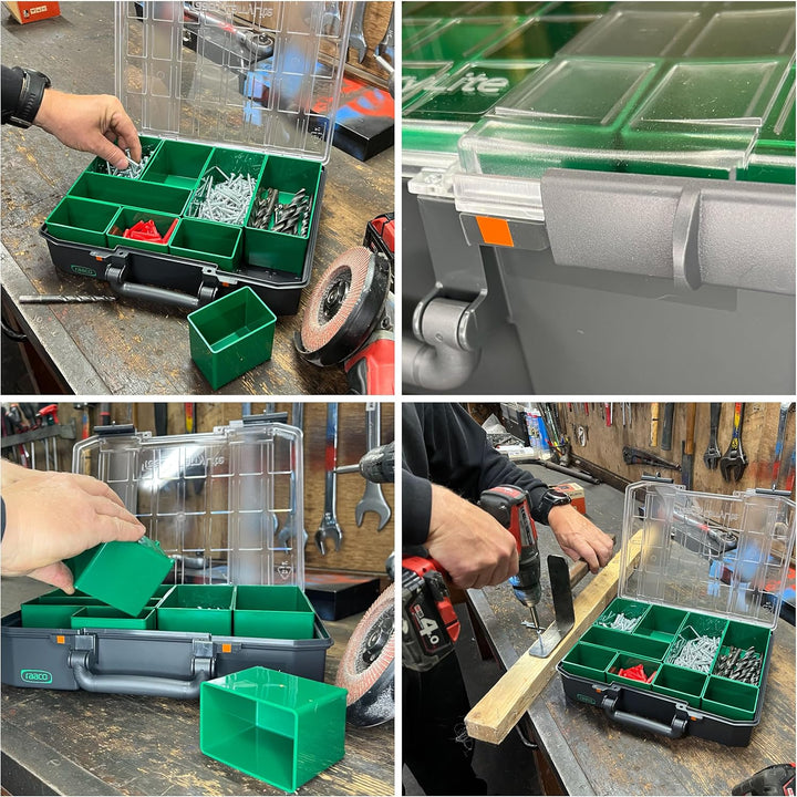 raaco CarryLite 80 4x8-9: Premium Sortierbox für Werkstatt, 9 Einsätze, Sortimentskasten & Sortierbo
