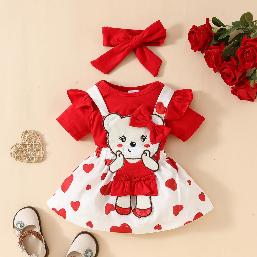 Neugeborenes Baby Mädchen Röcke Sets Rüschen Top + Plaid/Dots/Bowknot Overalls Hosenträger Kleid + S