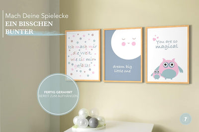 Papierschmiede® Kinderbilder 3er Set, A3 gerahmt in Holzrahmen (Natur), Geschenk für Jungen & Mädche