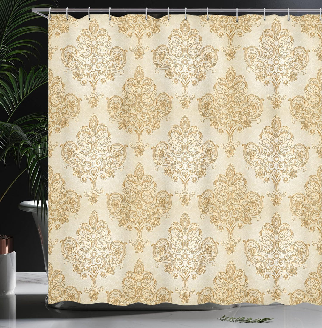 ABAKUHAUS Jahrgang Duschvorhang, Barock Curved Blumen, Stoffliches Gewebe Badezimmerdekorationsset m